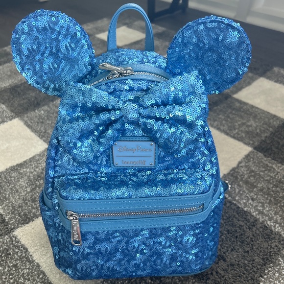 Loungefly Handbags - 2024 Disney Loungefly Blue Sequin Backpack